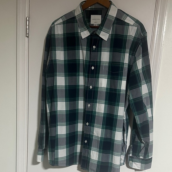 American Eagle Outfitters Men's Plaid Shirt - Green, Gray, and White - Picture 2 of 7